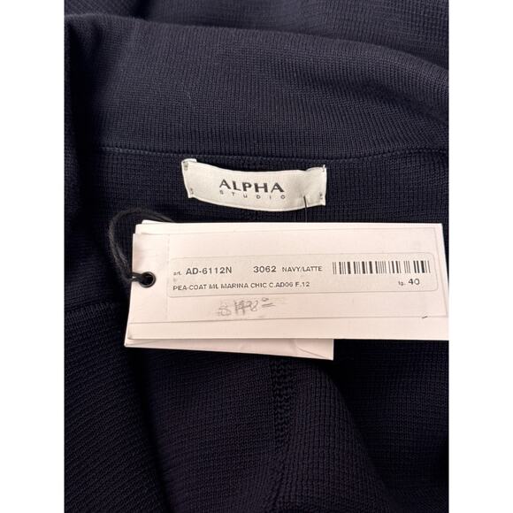 New Alpha Studio Pea Coat 40 / XS Womens Navy Blue Cotton Knit Nautical Stripe - Picture 7 of 8